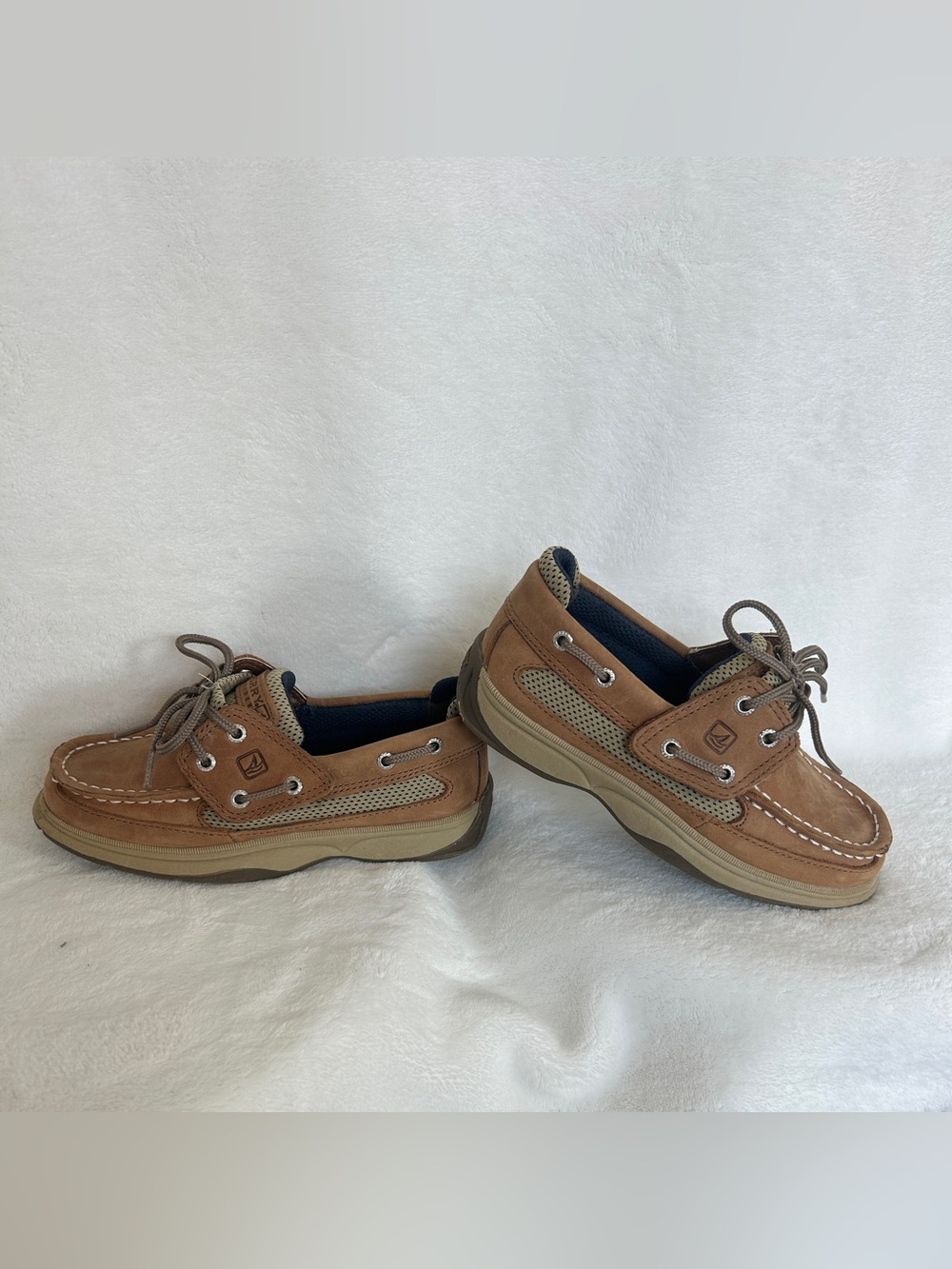 Kids SperryTan Leather Boat Shoes with Lace-Up Comfort